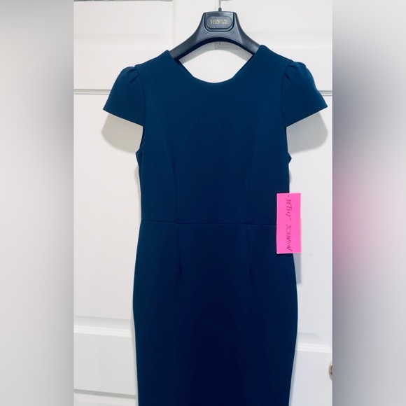Betsey Johnson NWT Size 4 Elegant Blue Cap Sleeve Fitted Party Midi Dress (0546) - Picture 3 of 14